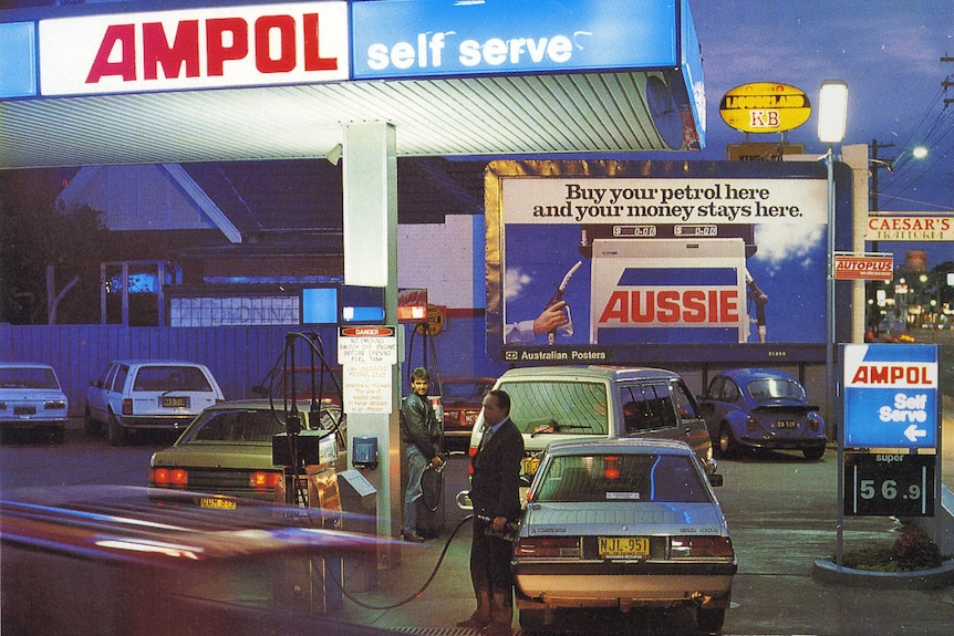 A historical photo of an Ampol service station.