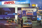 A historical photo of an Ampol service station.