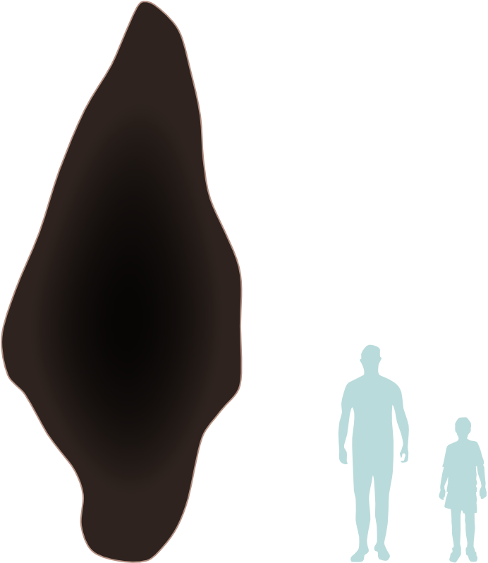 An illustration shows two figures alongside a tall but narrow cross-section of the cave opening.