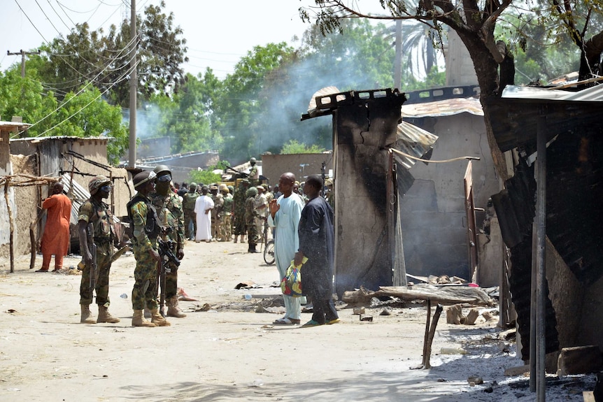 Houses burnt by Boko Haram in north-east Nigeria