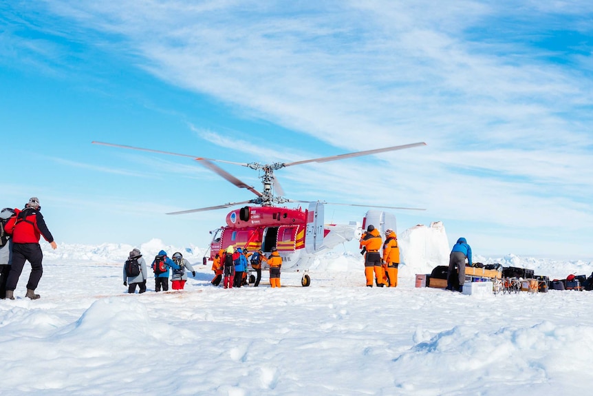 Rescue helicopter arrives at stranded Antarctic ship