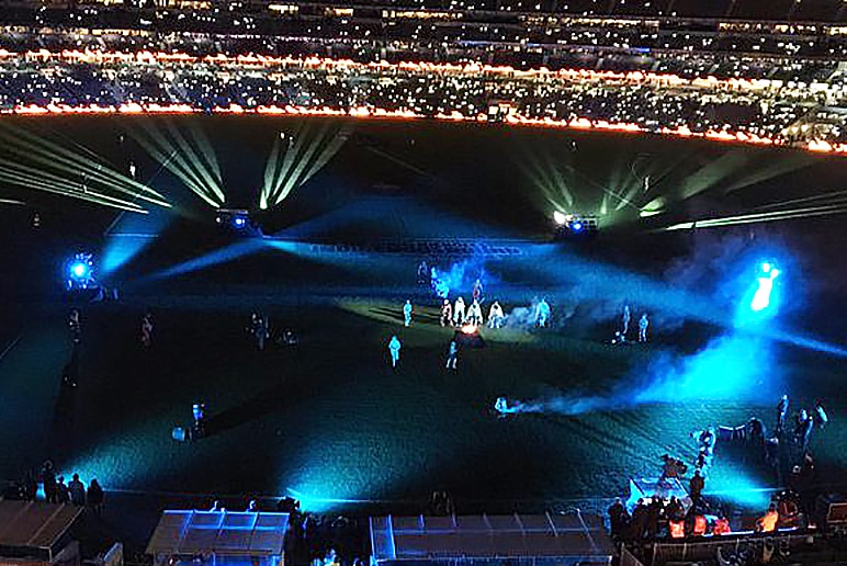 Performers on the MCG as part of the 2016 'Dreamtime At The G' Indigenous Round.