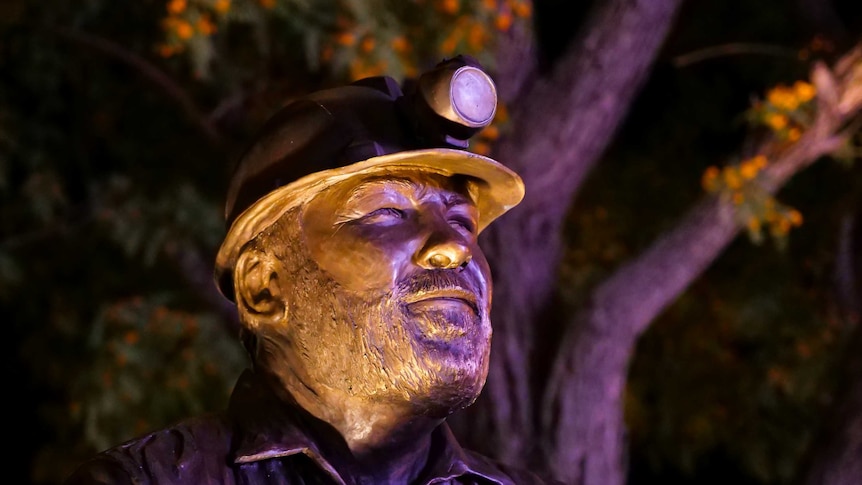 Photo of the head of brass miner memorial statue