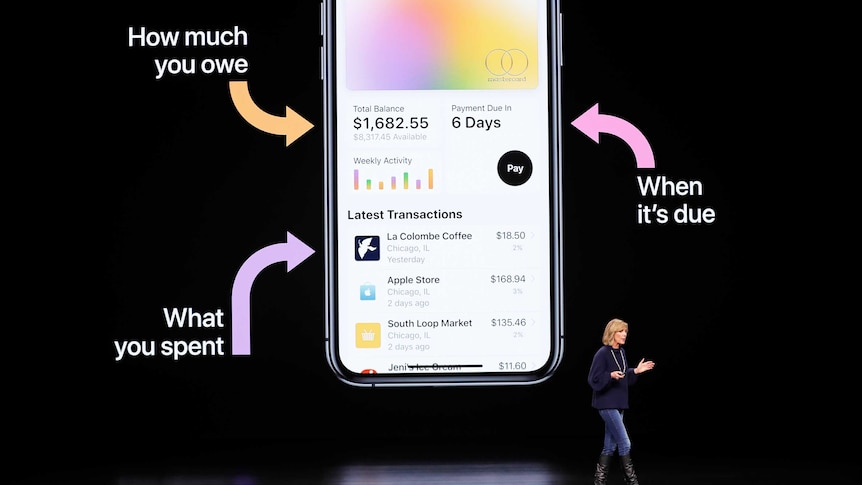 Jennifer Bailey, VP Apple Pay, speaks on stage at an Apple event.