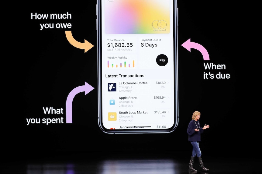 Jennifer Bailey, VP Apple Pay, speaks on stage at an Apple event.