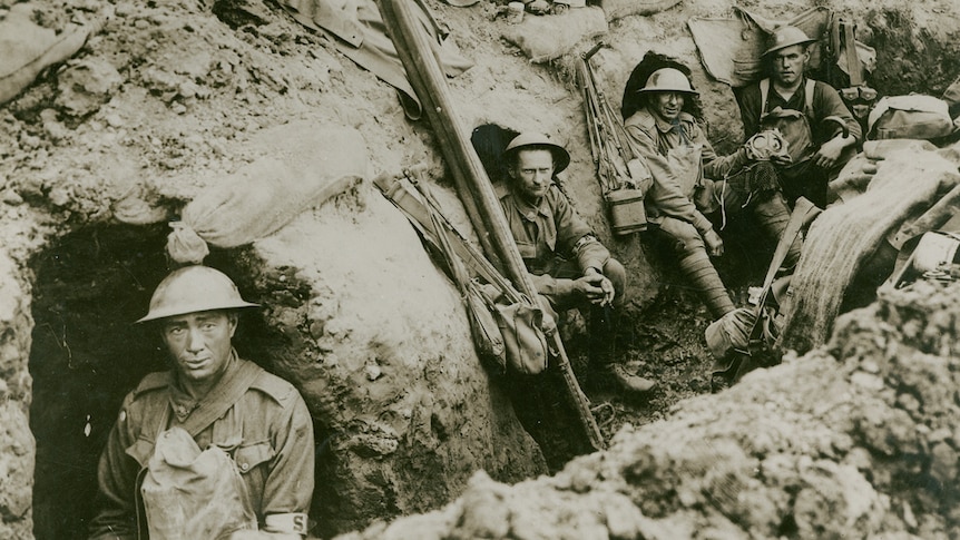 B-69407  Medical details of the 45th Battalion sheltering in a trench at Anzac Ridge, in the Ypres Sector