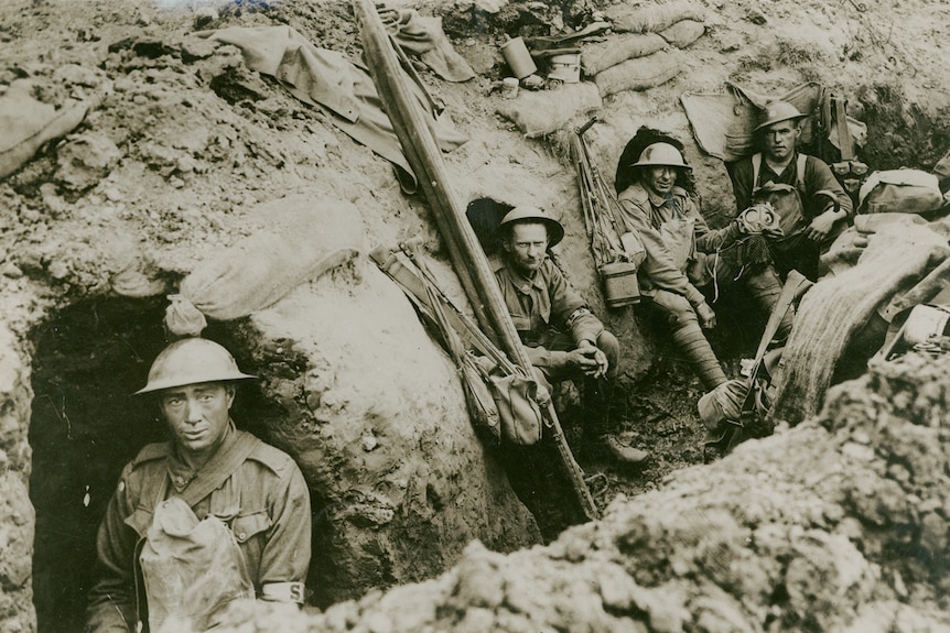 B-69407  Medical details of the 45th Battalion sheltering in a trench at Anzac Ridge, in the Ypres Sector