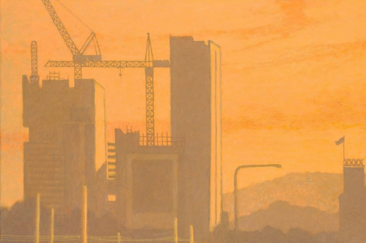 Iconic Construction Sunset Brisbane painting by artist Robert Brownhall.