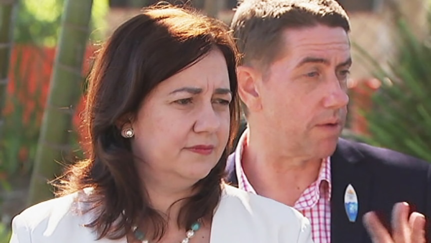 Annastacia Palaszczuk and Cameron Dick speaking on the Gold Coast