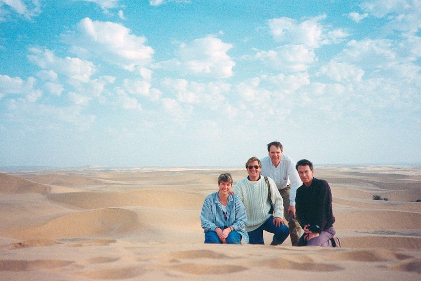 Mark Colvin on the edge of the vast Namib Desert, Namibia 1989