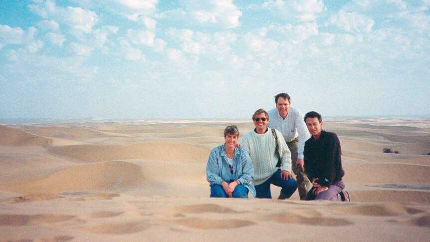 Mark Colvin on the edge of the vast Namib Desert, Namibia 1989
