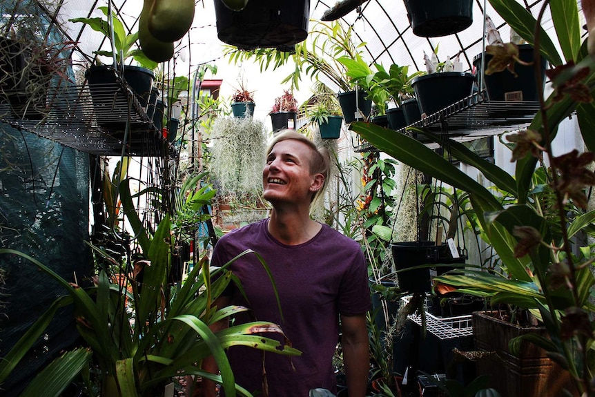 Aaron Bean in his greenhouse