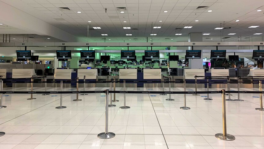 Empty departures hall at Sydney Airport