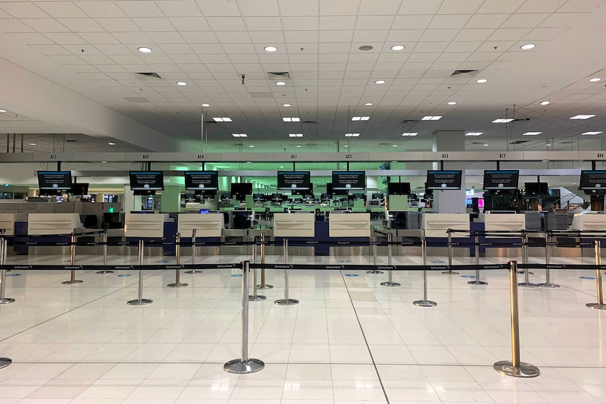 Empty departures hall at Sydney Airport