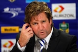 Bulldogs coach Des Hasler speaks to the media after his team's game with Newcastle.