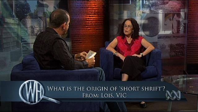 Presenters sit on set, text overlay reads "What is the origin of 'Short shrift'?"