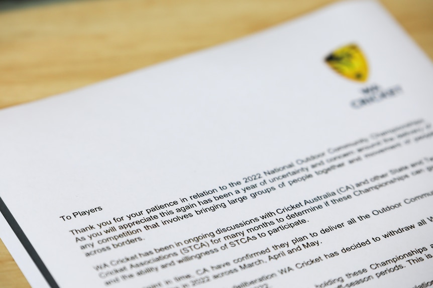 A letter from WA Cricket.