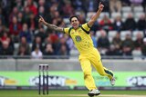 Mitchell Johnson celebrates a wicket in the third ODI against England