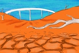 Illustration of a dry, cracked river bed with a dead tree to depict what it's like living through drought.