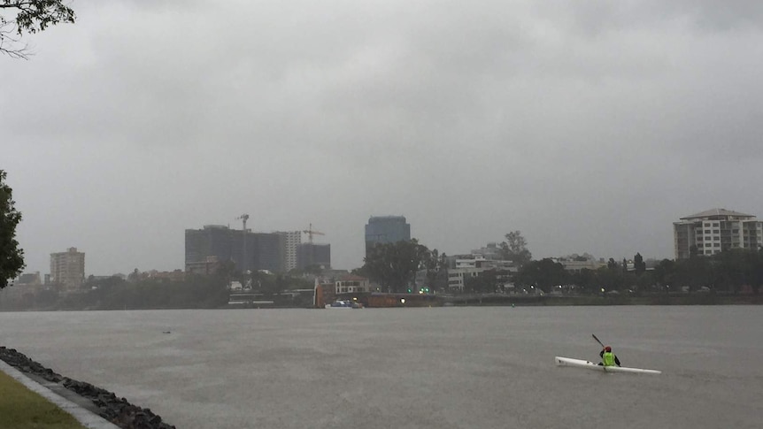 A kayak seen paddling downstream in West End, Brisbane.