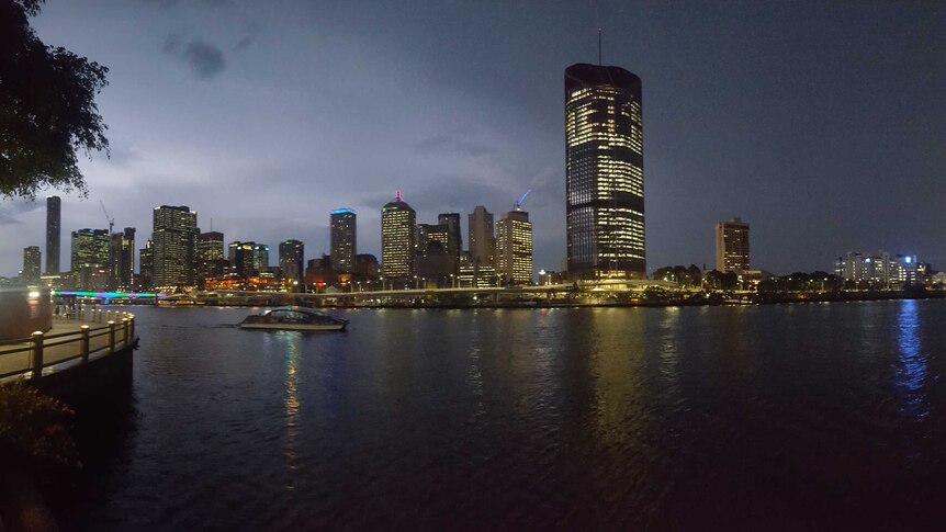 Panorama of Brisbane river as storm approaches