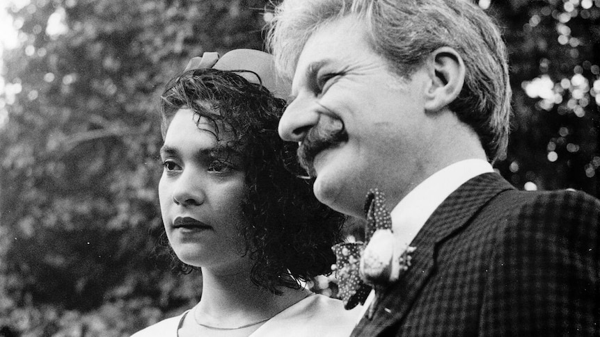 Darwin artist and former ABC Radio presenter Ivor Cole with his wife KC on their wedding.