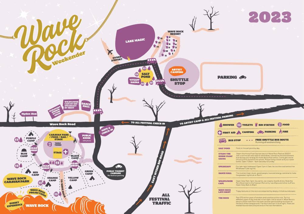 A map showing the layout of a desert musical festival.