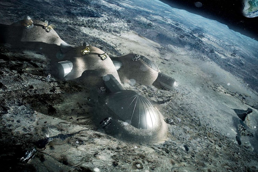 Concept art shows multiple domes on the lunar surface.