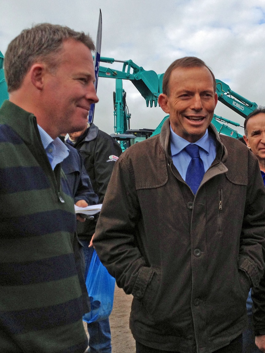 Will Hodgman (L) walked through the Agfest site with federal leader Tony Abbott.