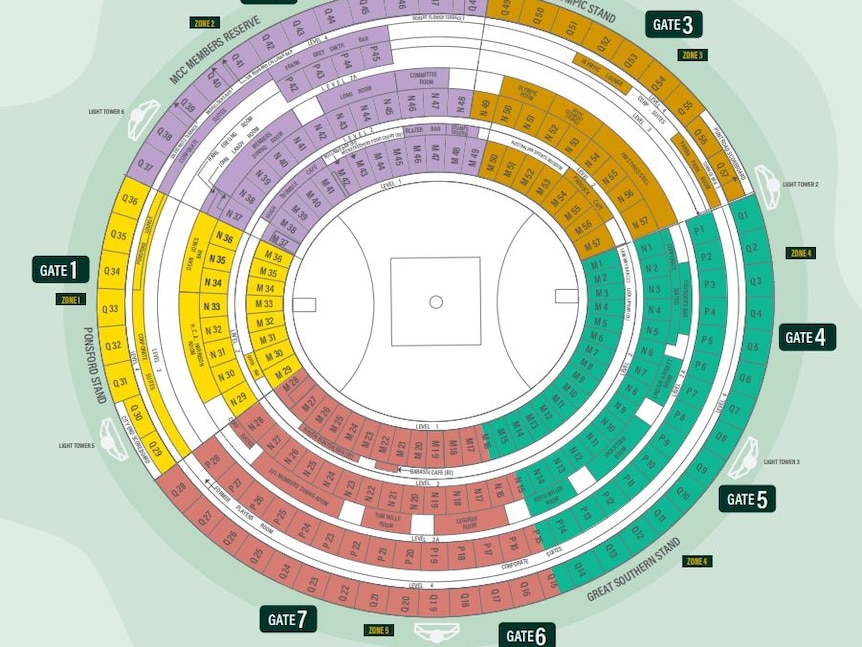 A seating map of the Melbourne Cricket Ground.