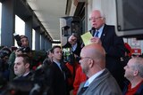 Bernie Sanders at Verizon workers' strike in Brooklyn.