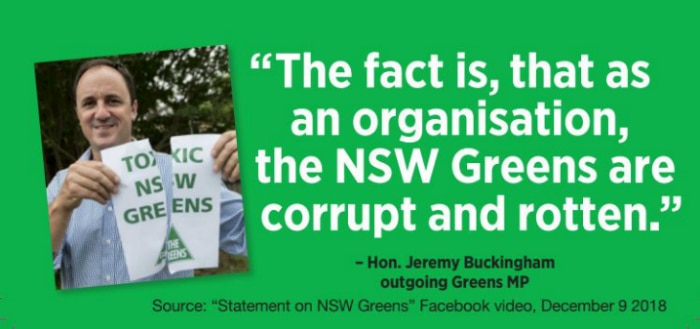 Ad ad featuring a quote next to a picture of a man tearing up a Greens' poster