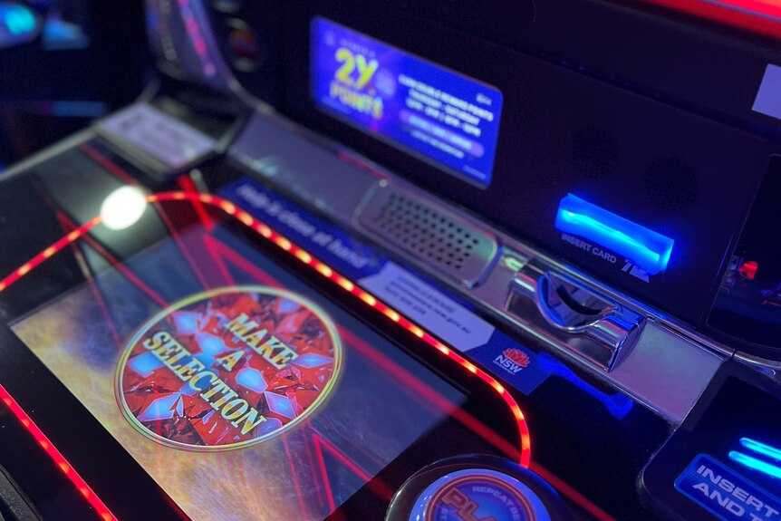 A close up of a poker machine screen