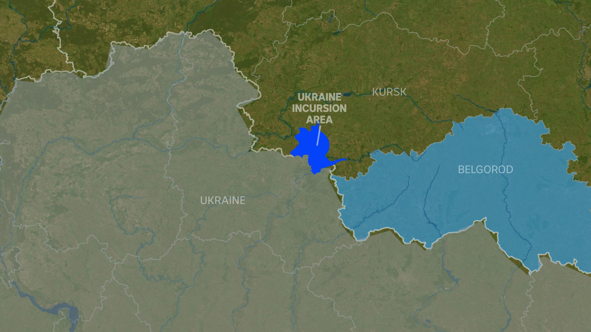 A map showing Ukraine's border with Russia and its incursion into the Kursk region.