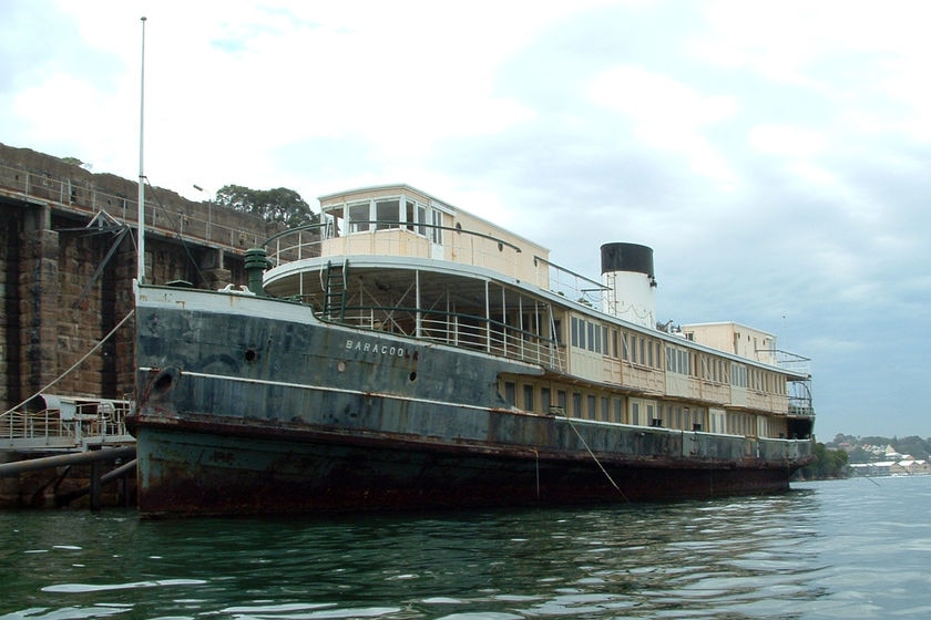 The old Manly ferry MV Baragoola rests at a Sydney wharf