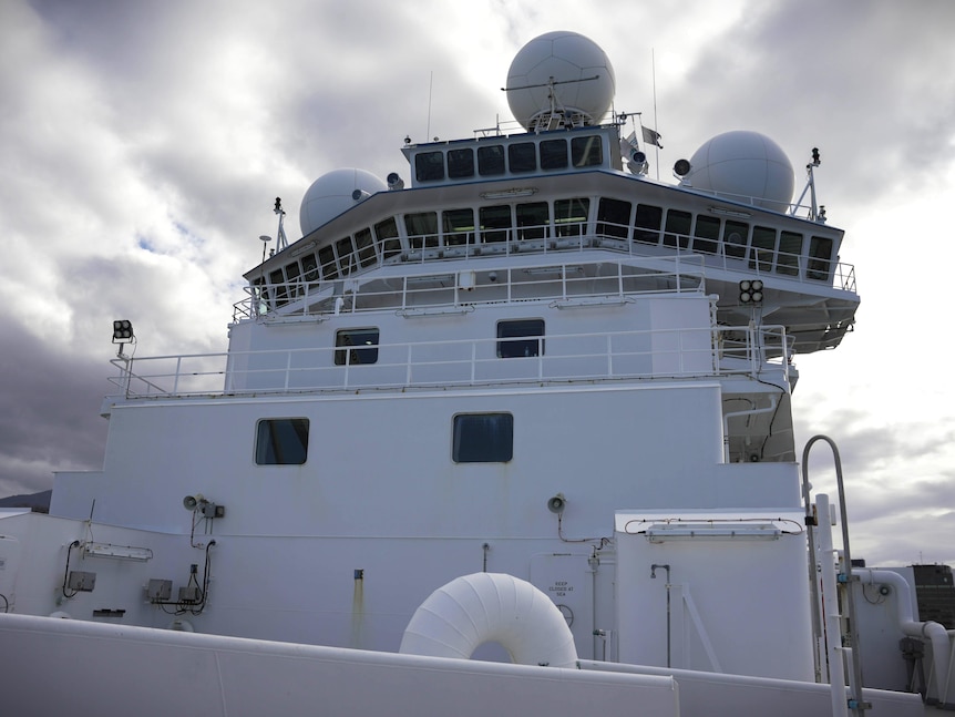 View of the superstructure of a ship.