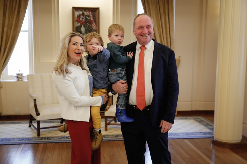 Nationals leader Barnaby Joyce with his partner Vikki Campion and their sons Sebastian and Thomas