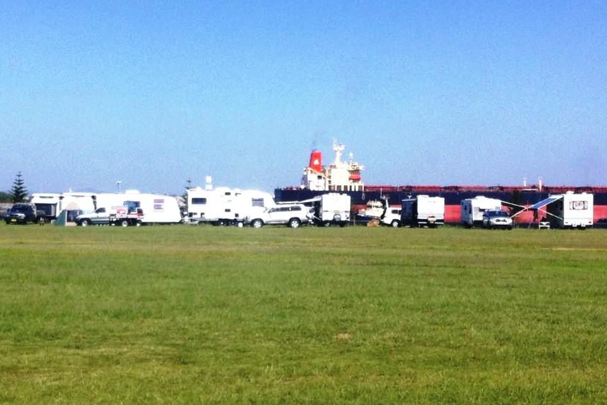 Caravans set up ahead of New Year's eve celebrations on the Stockton foreshore.