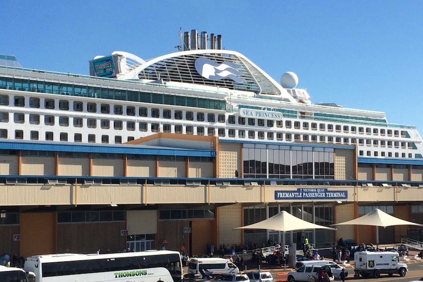 The Fremantle passenger terminal is overshadowed by the Sea Princess cruise ship