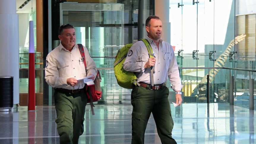 Andrew Halley and Brett McNamara have flown out of Canberra airport to help firefighting efforts in British Columbia.