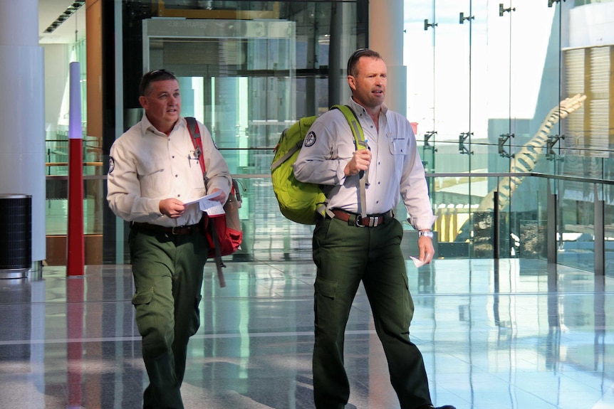 Andrew Halley and Brett McNamara have flown out of Canberra airport to help firefighting efforts in British Columbia.