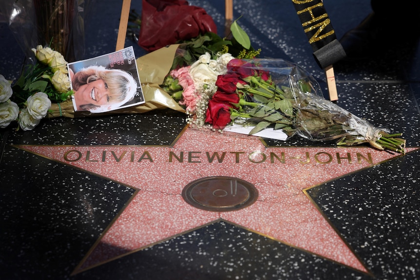 Tributes on Olivia Newton-John's star on the Hollywood Walk of Fame.