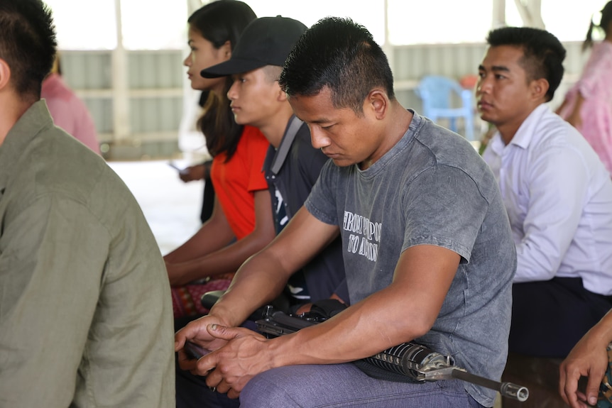 A soldier in church.