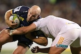 Bruising encounter ... Stephen Moore meets the Chiefs defence