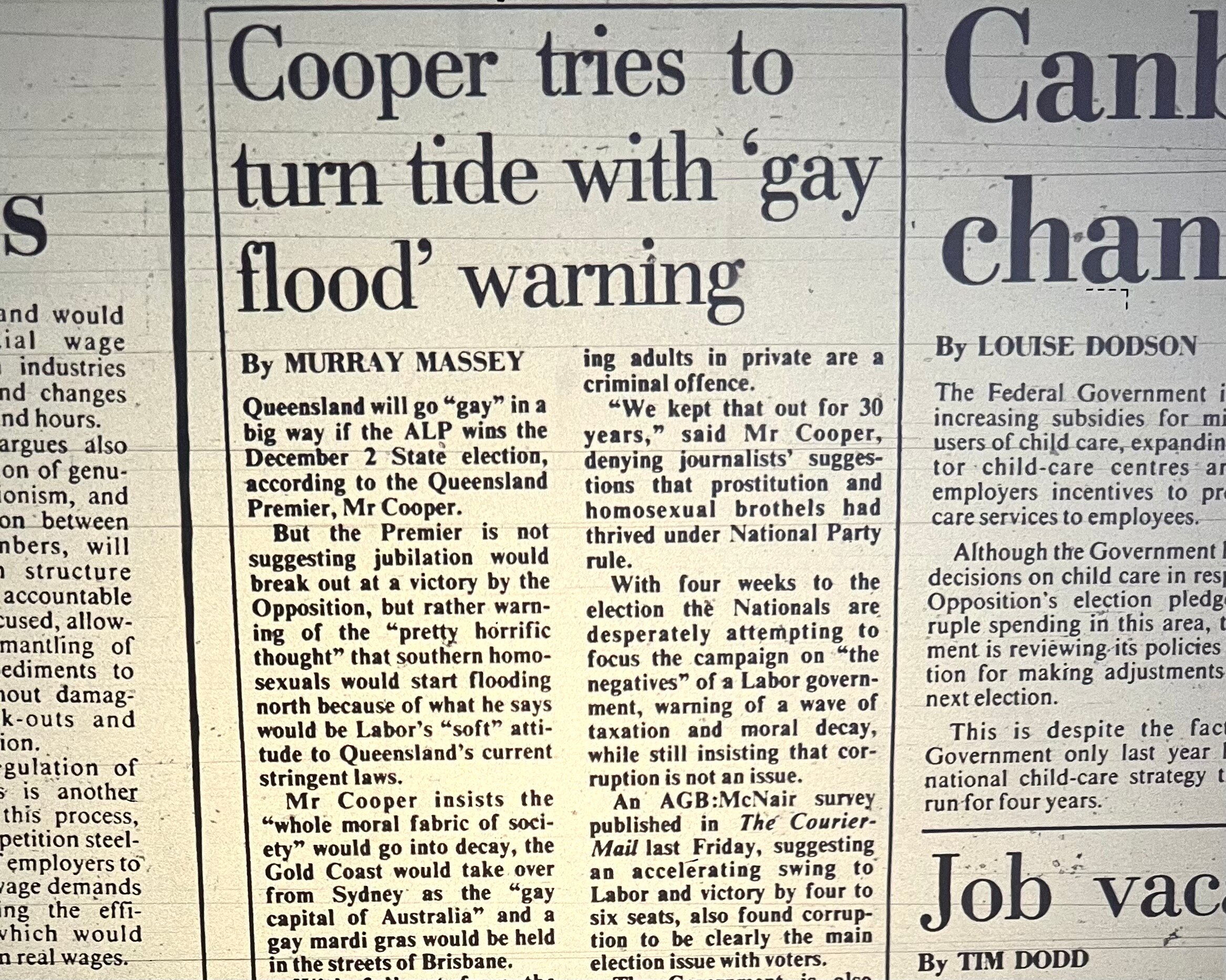 Newspaper clipping described Qld's "gay flood"