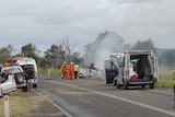 Five incinerated ... One woman from the campervan survived the crash.