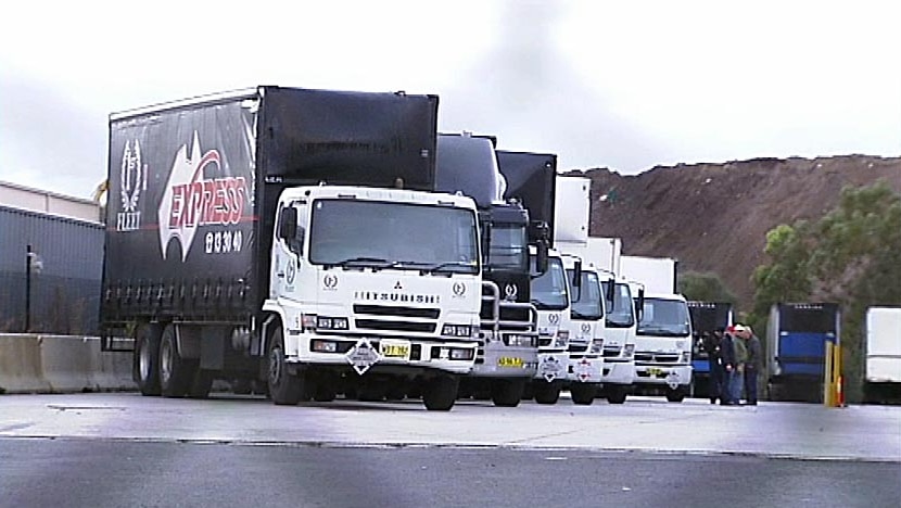 Some of the 1st Fleet trucks sit in the Melbourne depot.