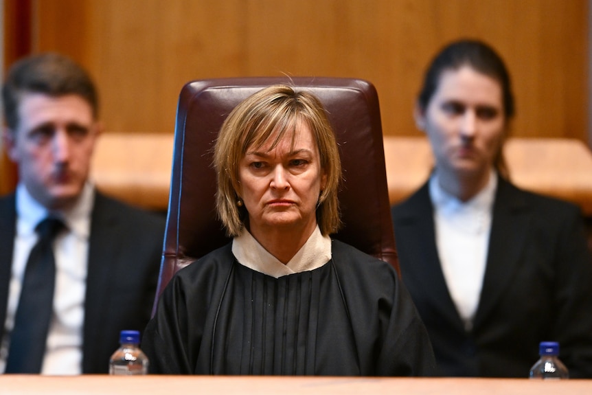 Justice Jacqueline Gleeson sits inside the High Court wearing a black robe