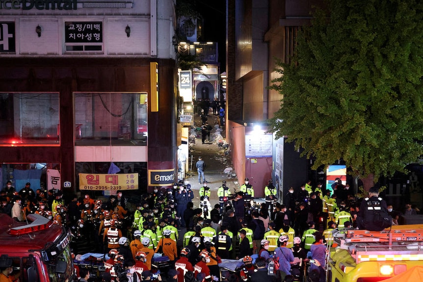 Emergency services arrive after at least 151 killed during Seoul crowd surge