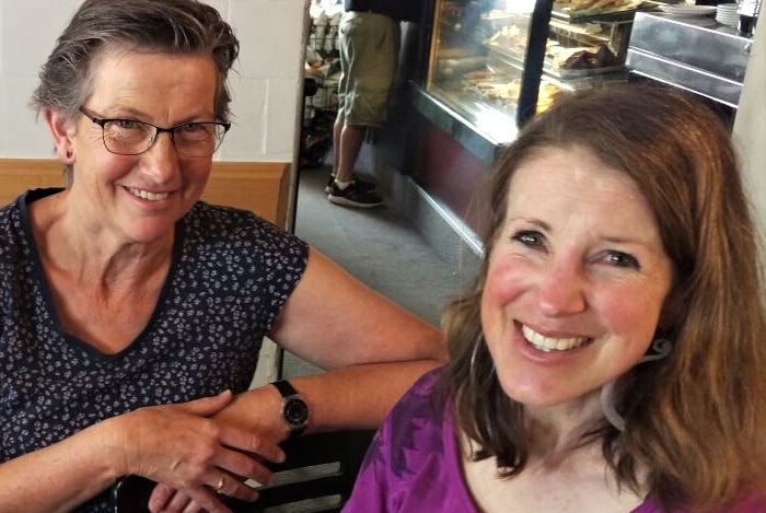 Kylie Breen with friend Marion Huett in a cafe in 2016.